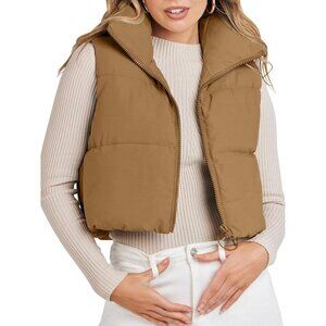 Women's Lightweight Puffer Vest Crop Sleeveless Stand Collar Zip Up Gilet